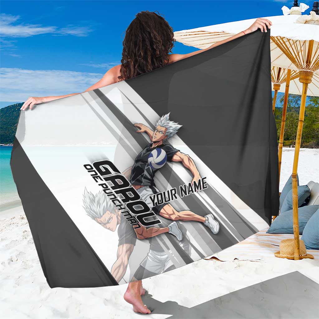 Personalized Garou Volleyball Action Design Sarong with Monochrome Stripes and Dynamic Pose