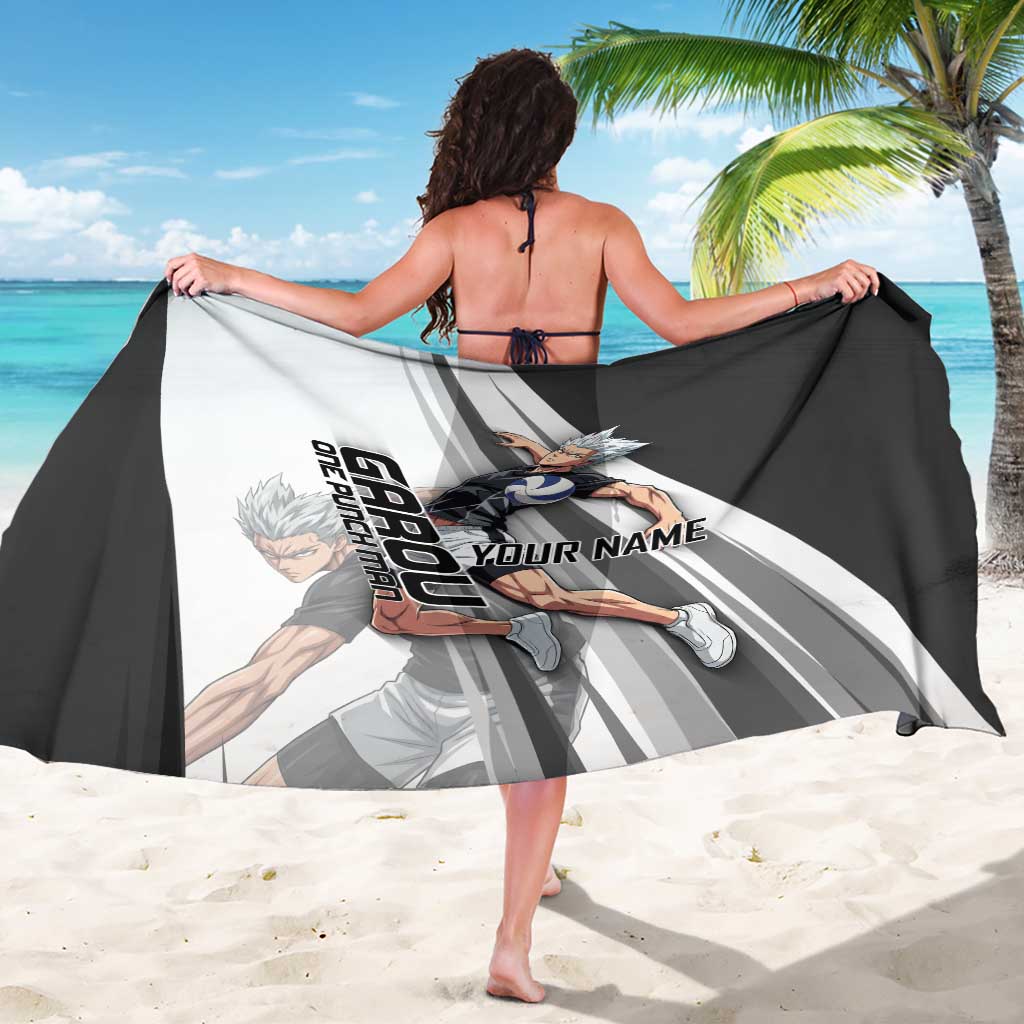 Personalized Garou Volleyball Action Design Sarong with Monochrome Stripes and Dynamic Pose