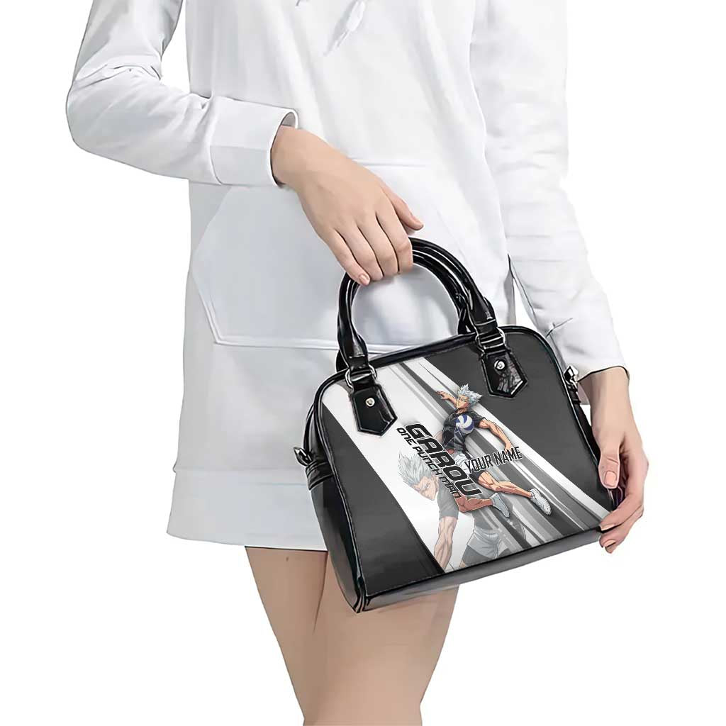Personalized Garou Volleyball Action Design Shoulder Handbag with Monochrome Stripes and Dynamic Pose