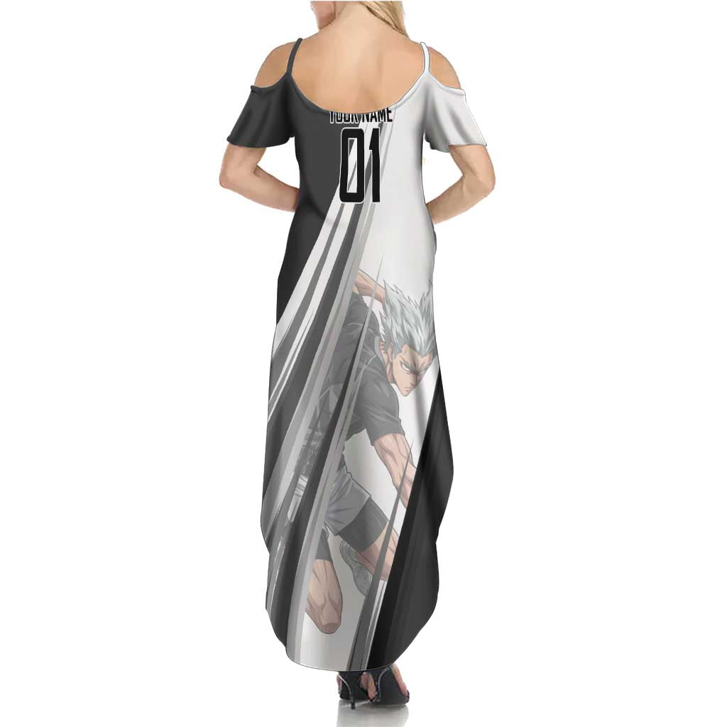Personalized Garou Volleyball Action Design Summer Maxi Dress with Monochrome Stripes and Dynamic Pose