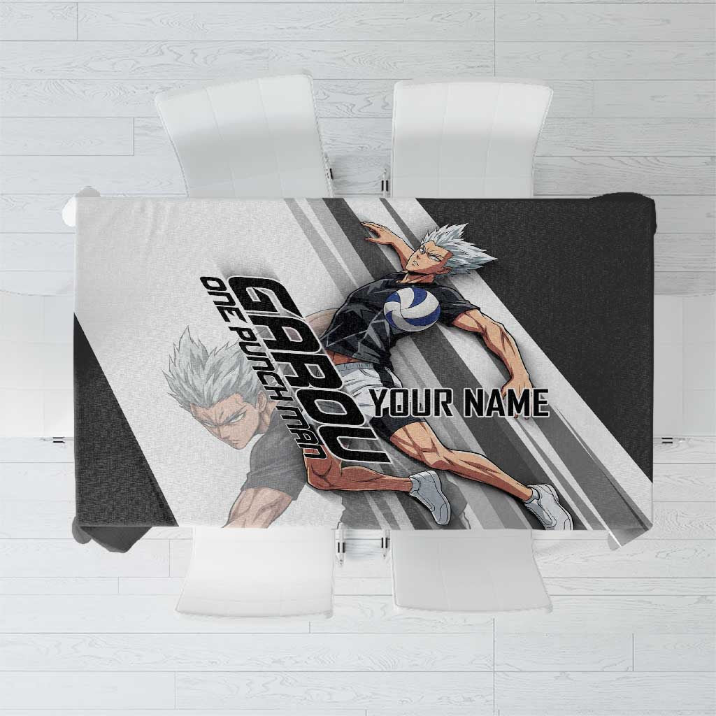 Personalized Garou Volleyball Action Design Tablecloth with Monochrome Stripes and Dynamic Pose