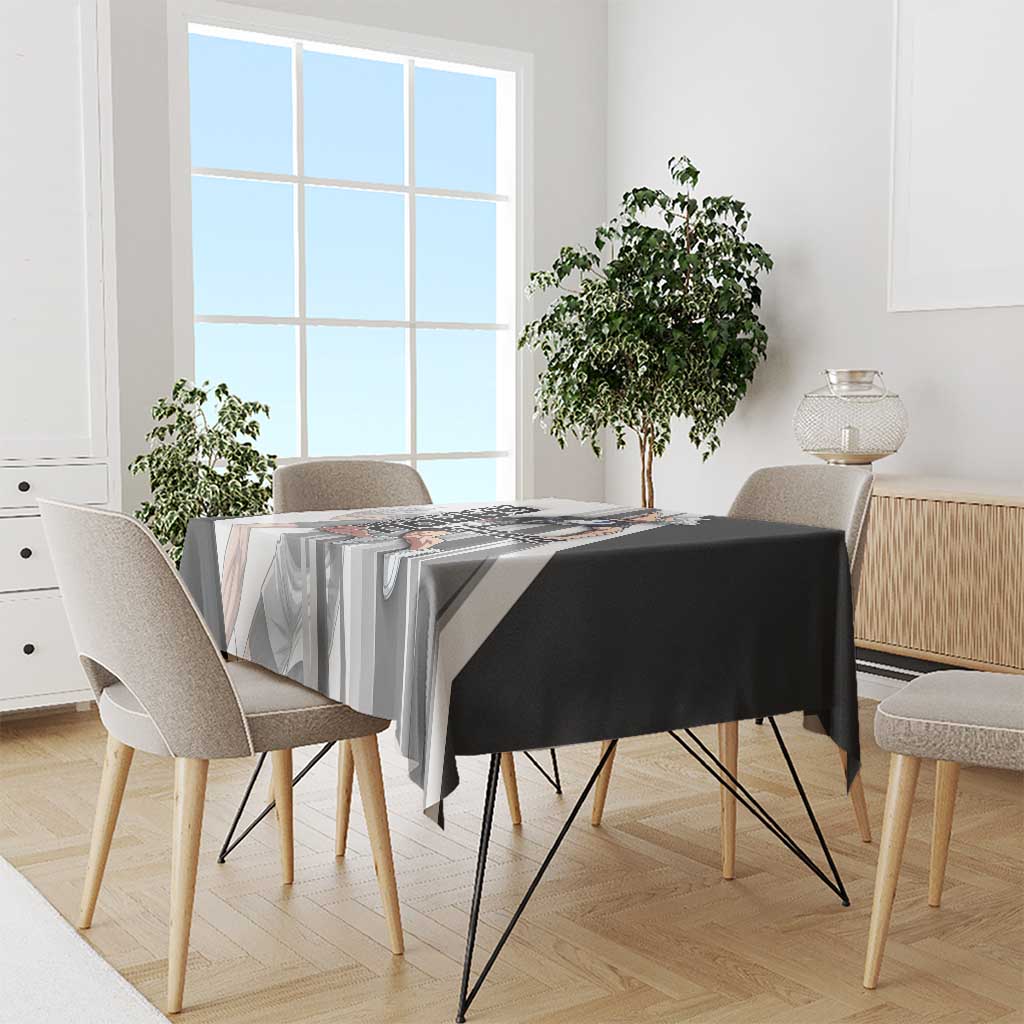 Personalized Garou Volleyball Action Design Tablecloth with Monochrome Stripes and Dynamic Pose