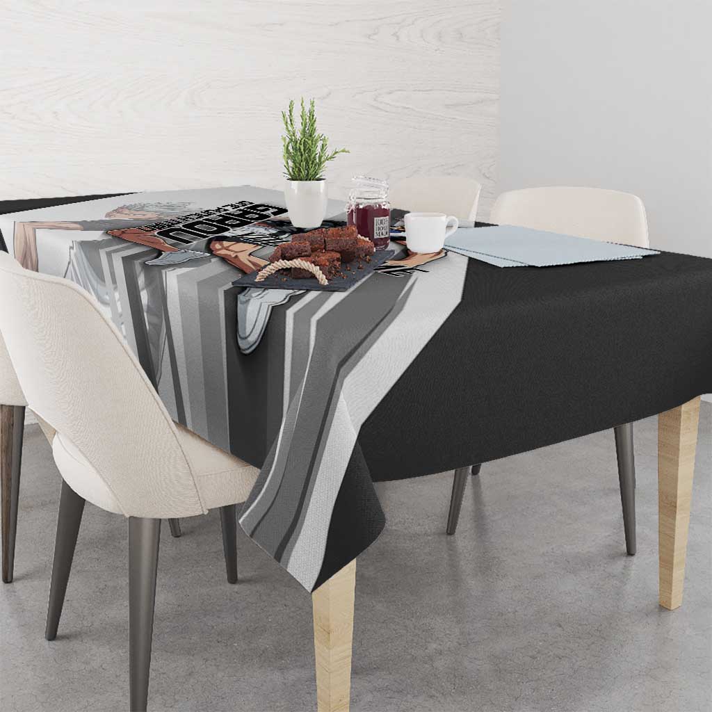 Personalized Garou Volleyball Action Design Tablecloth with Monochrome Stripes and Dynamic Pose