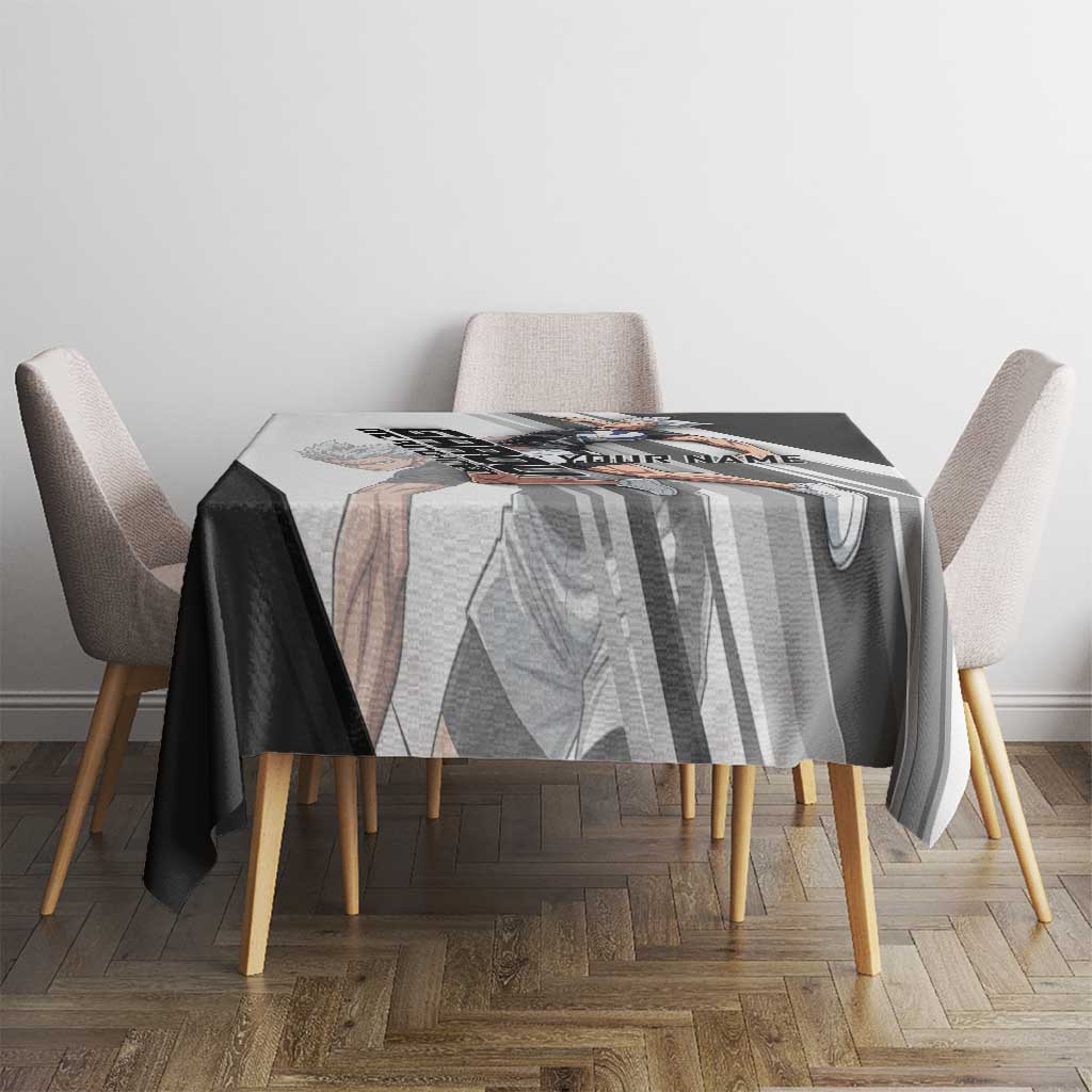 Personalized Garou Volleyball Action Design Tablecloth with Monochrome Stripes and Dynamic Pose