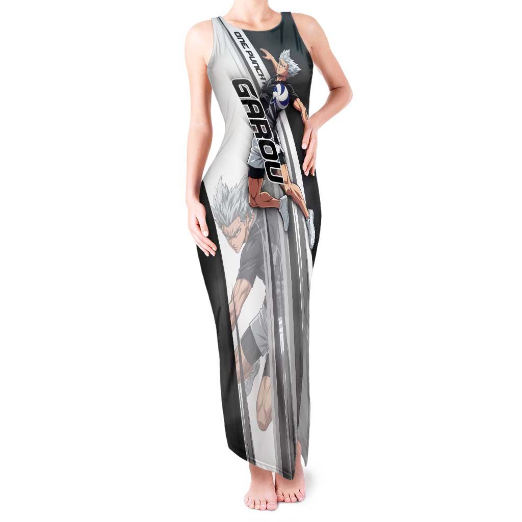 Personalized Garou Volleyball Action Design Tank Maxi Dress with Monochrome Stripes and Dynamic Pose