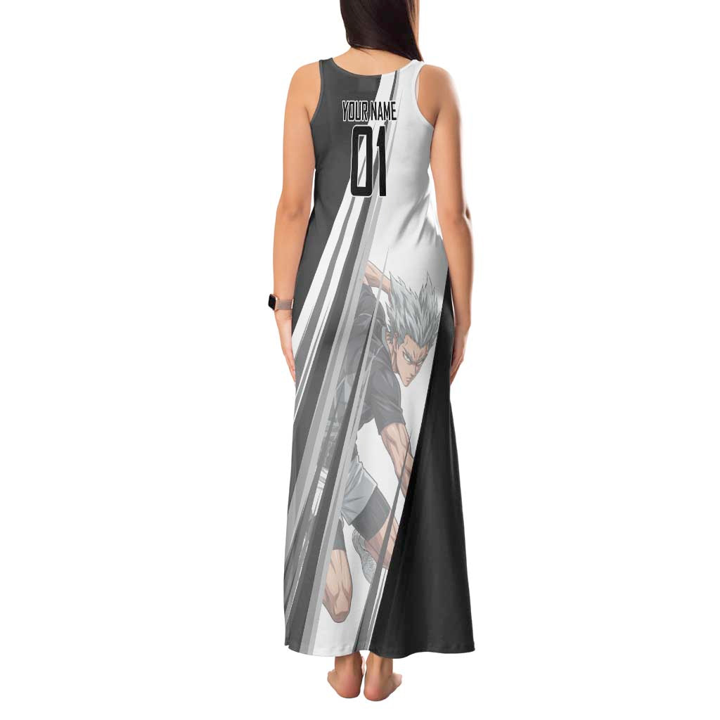 Personalized Garou Volleyball Action Design Tank Maxi Dress with Monochrome Stripes and Dynamic Pose