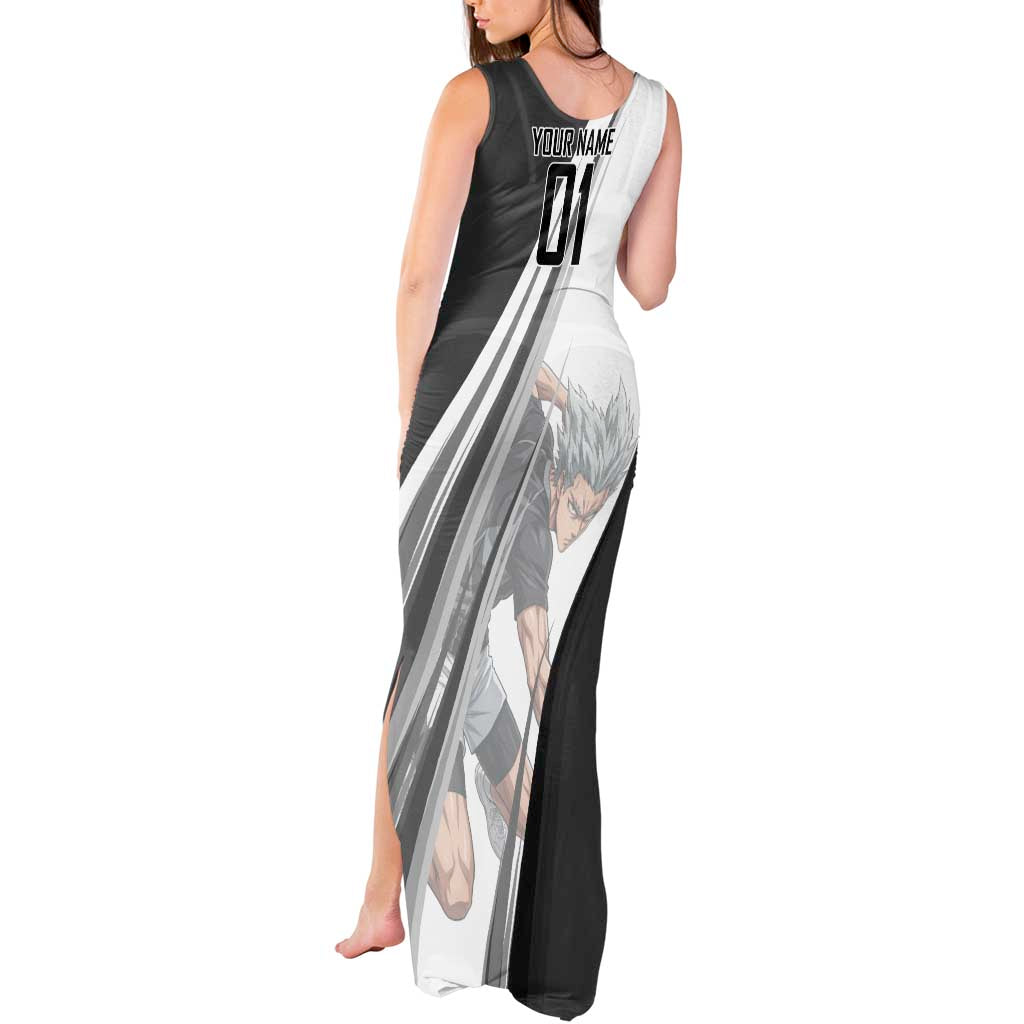 Personalized Garou Volleyball Action Design Tank Maxi Dress with Monochrome Stripes and Dynamic Pose