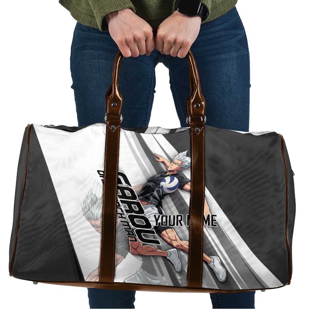 Personalized Garou Volleyball Action Design Travel Bag with Monochrome Stripes and Dynamic Pose
