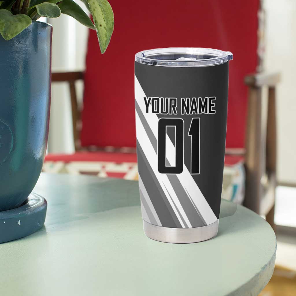 Personalized Garou Volleyball Action Design Tumbler Cup with Monochrome Stripes and Dynamic Pose