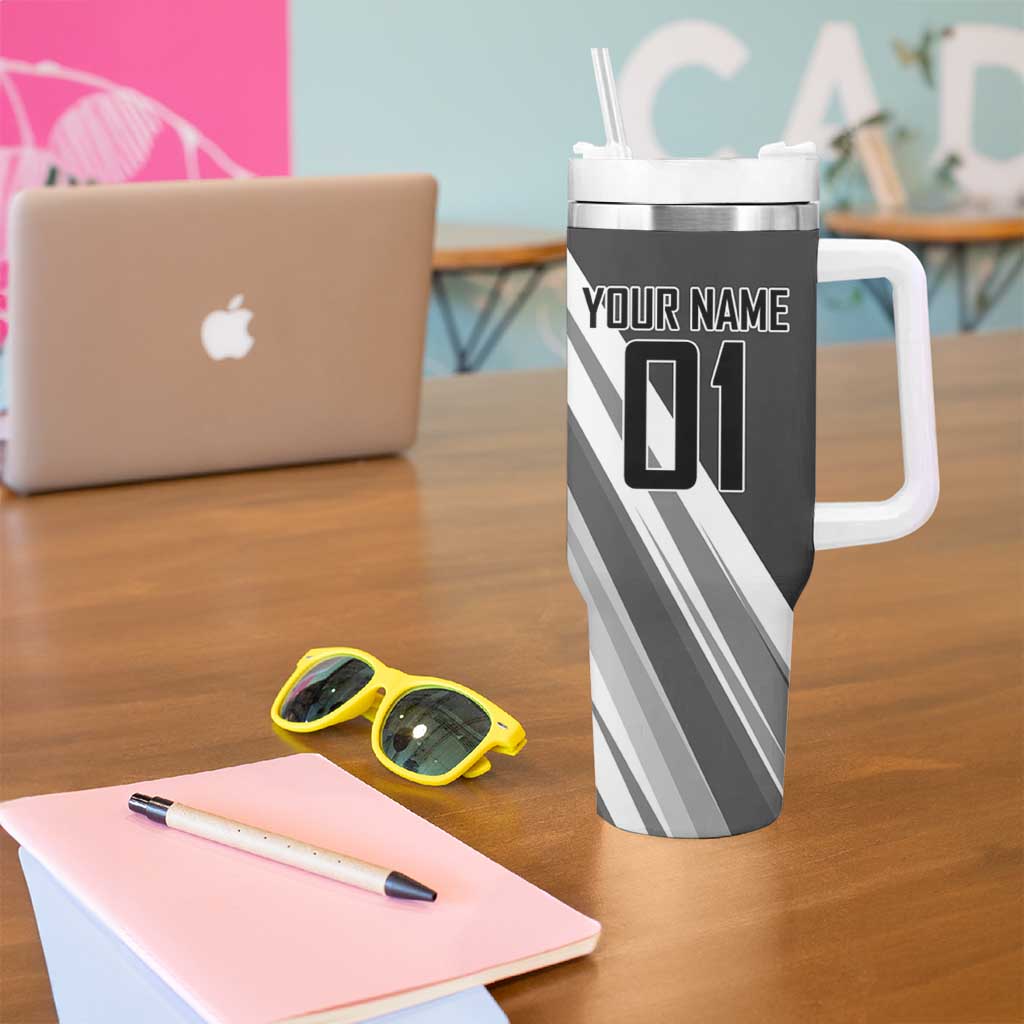 Personalized Garou Volleyball Action Design Tumbler With Handle with Monochrome Stripes and Dynamic Pose