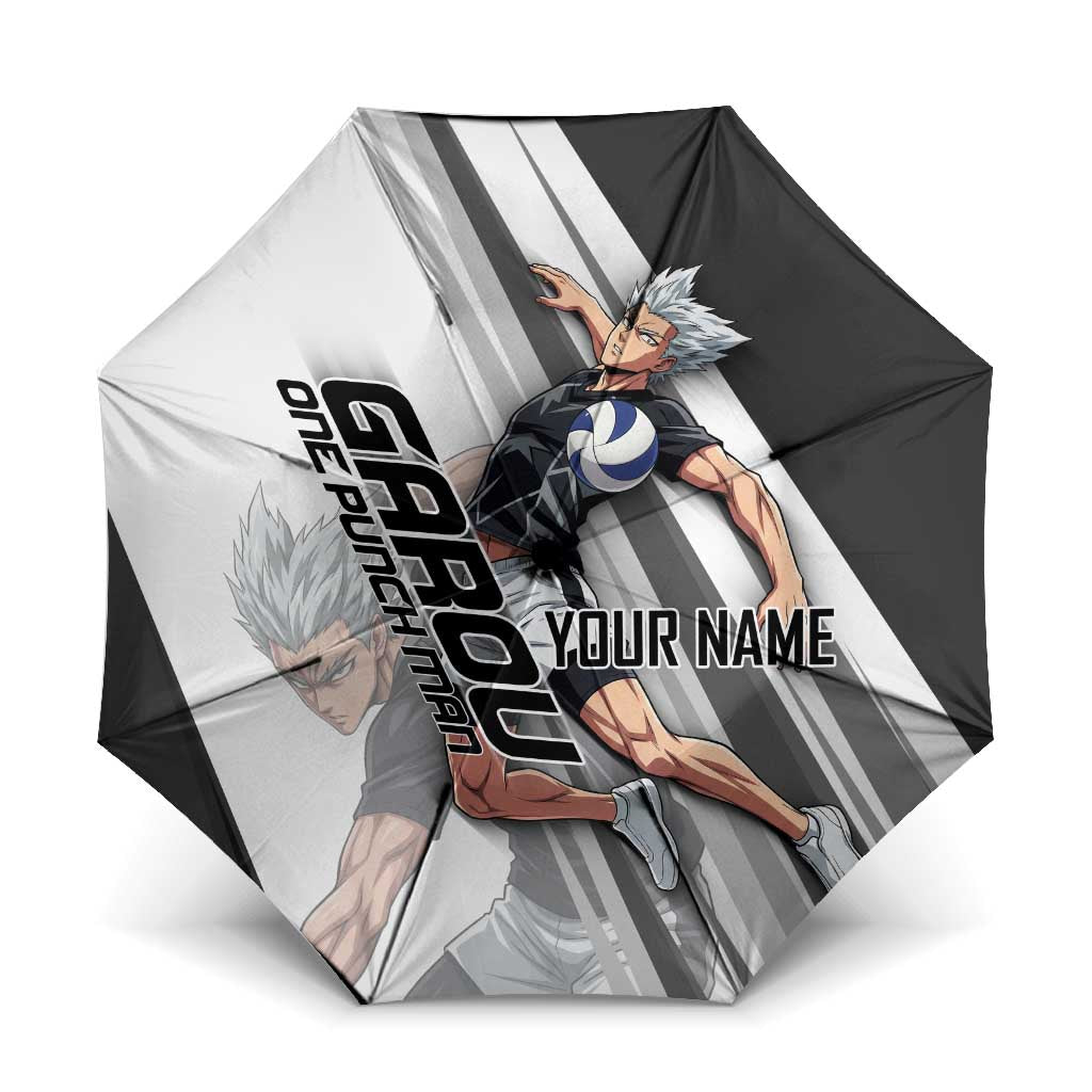 Personalized Garou Volleyball Action Design Umbrella with Monochrome Stripes and Dynamic Pose