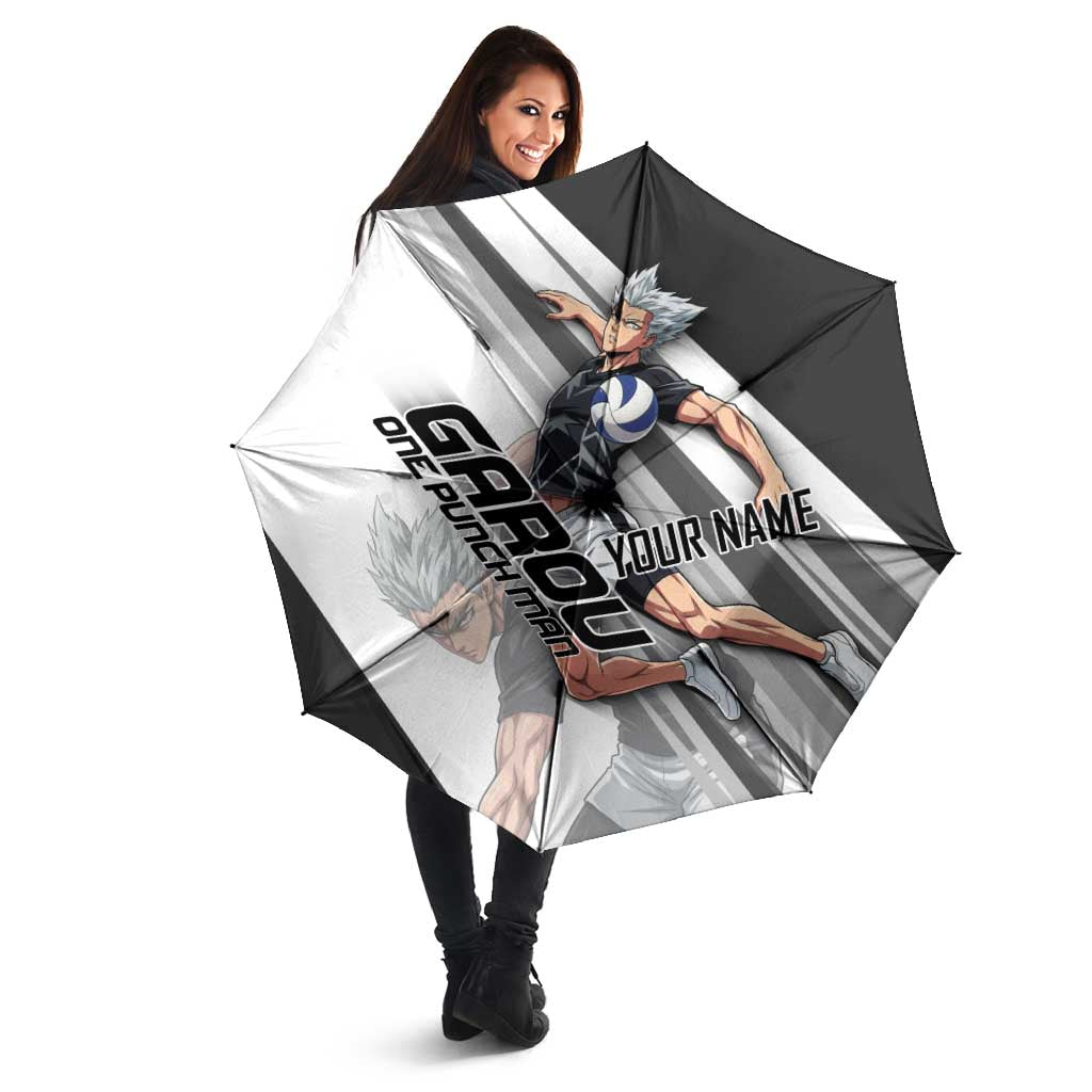 Personalized Garou Volleyball Action Design Umbrella with Monochrome Stripes and Dynamic Pose