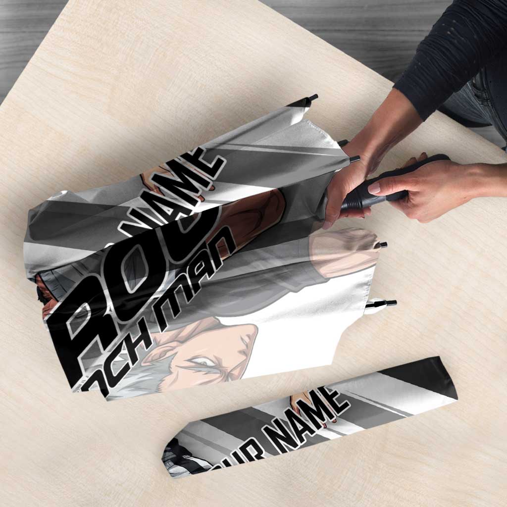 Personalized Garou Volleyball Action Design Umbrella with Monochrome Stripes and Dynamic Pose