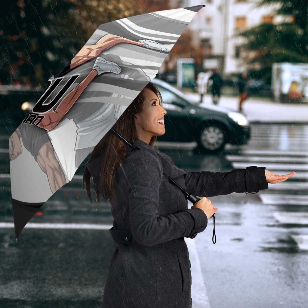 Personalized Garou Volleyball Action Design Umbrella with Monochrome Stripes and Dynamic Pose