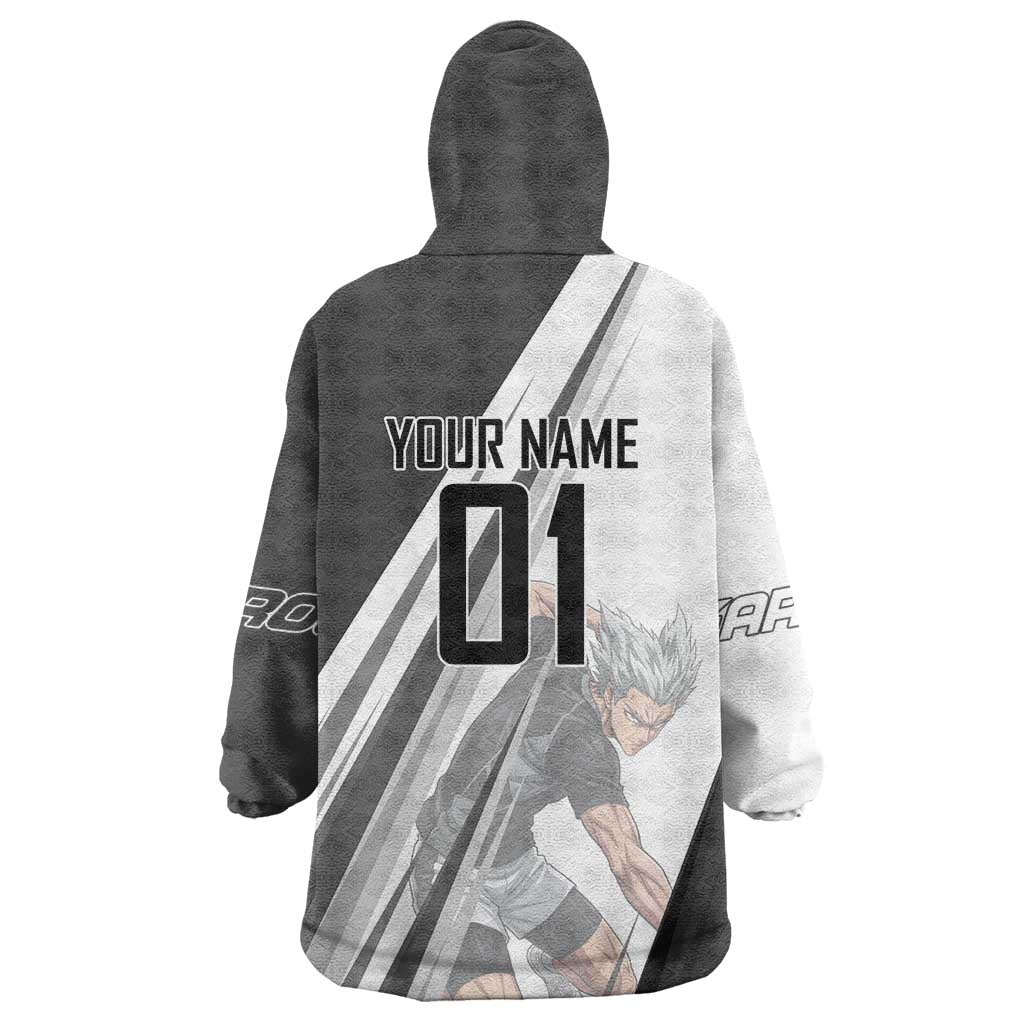 Personalized Garou Volleyball Action Design Wearable Blanket Hoodie with Monochrome Stripes and Dynamic Pose