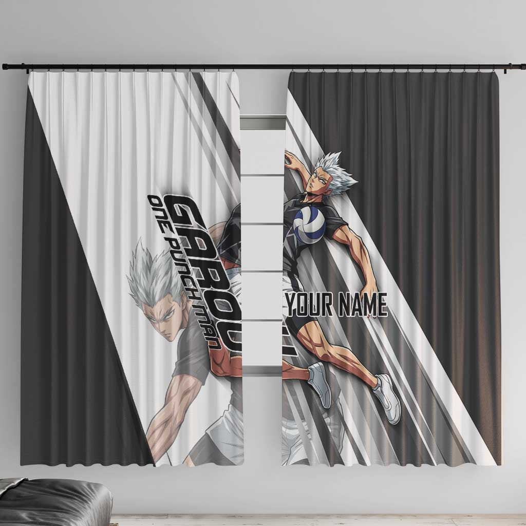 Personalized Garou Volleyball Action Design Window Curtain with Monochrome Stripes and Dynamic Pose