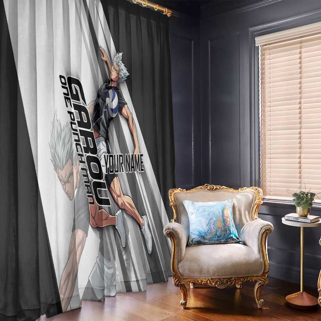 Personalized Garou Volleyball Action Design Window Curtain with Monochrome Stripes and Dynamic Pose