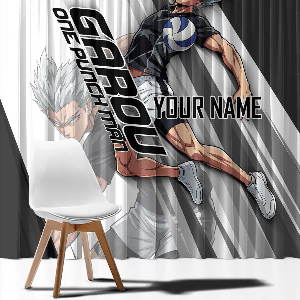 Personalized Garou Volleyball Action Design Window Curtain with Monochrome Stripes and Dynamic Pose