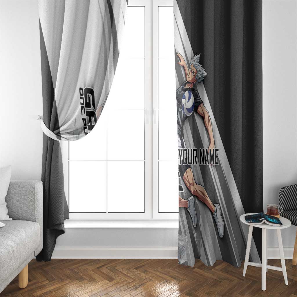 Personalized Garou Volleyball Action Design Window Curtain with Monochrome Stripes and Dynamic Pose