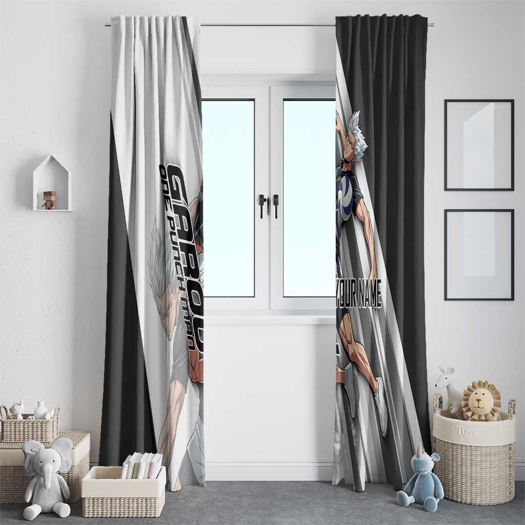 Personalized Garou Volleyball Action Design Window Curtain with Monochrome Stripes and Dynamic Pose