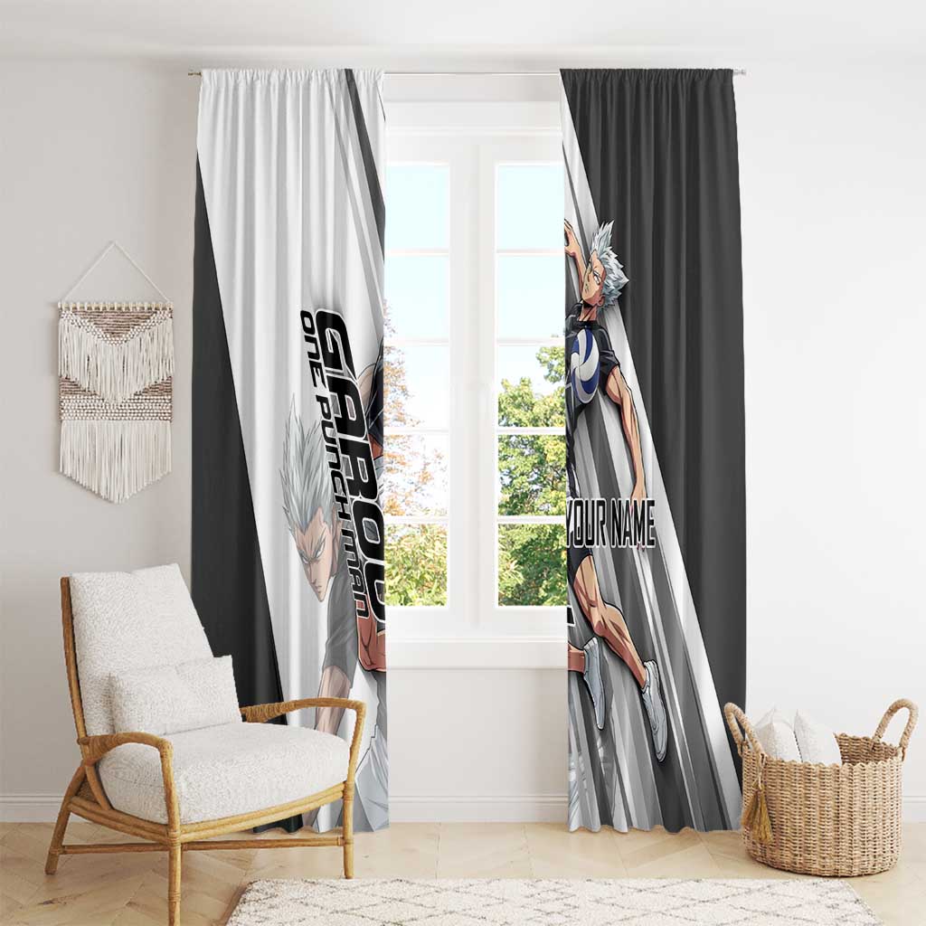 Personalized Garou Volleyball Action Design Window Curtain with Monochrome Stripes and Dynamic Pose