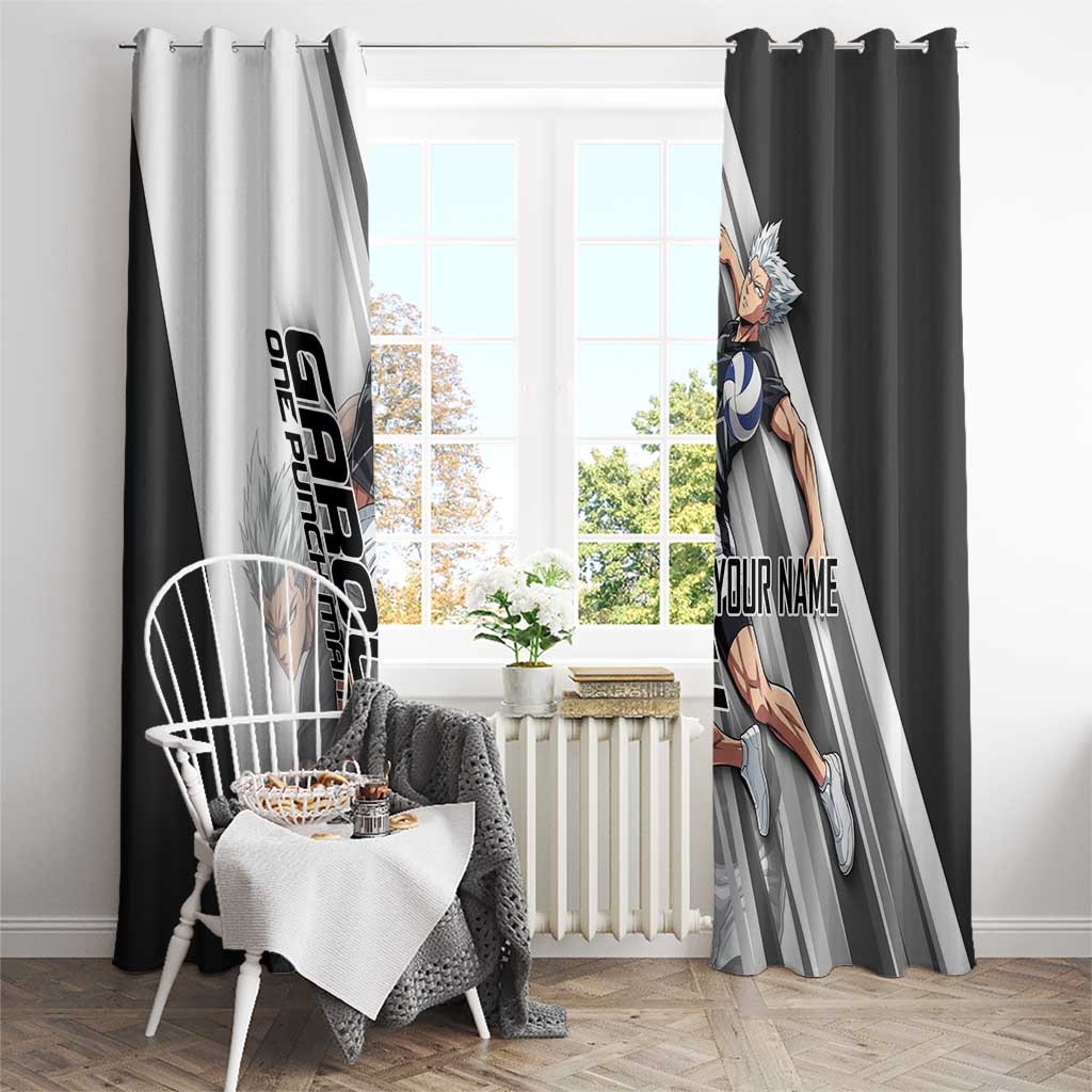 Personalized Garou Volleyball Action Design Window Curtain with Monochrome Stripes and Dynamic Pose