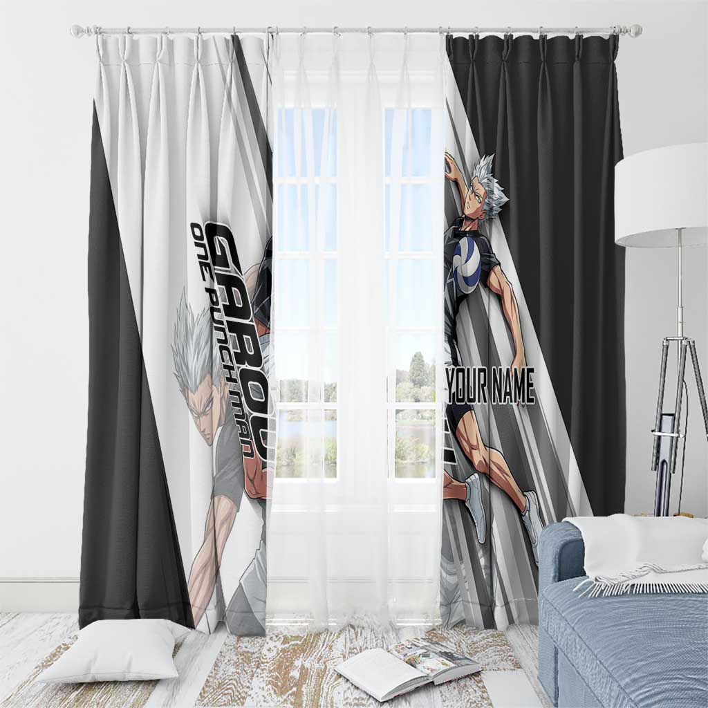 Personalized Garou Volleyball Action Design Window Curtain with Monochrome Stripes and Dynamic Pose