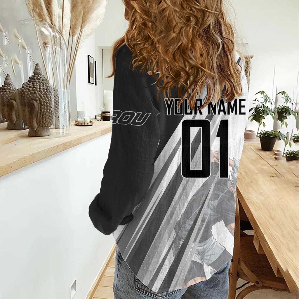 Personalized Garou Volleyball Action Design Women Casual Shirt with Monochrome Stripes and Dynamic Pose