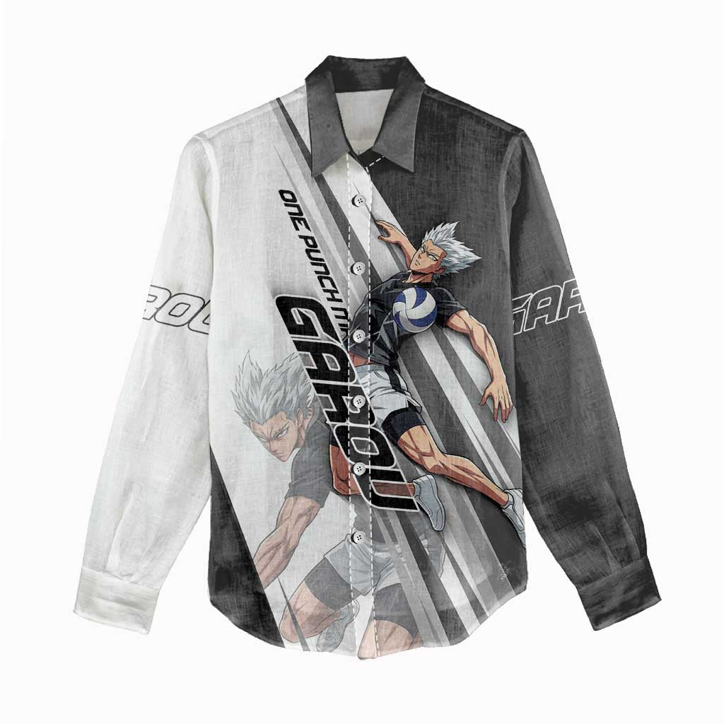 Personalized Garou Volleyball Action Design Women Casual Shirt with Monochrome Stripes and Dynamic Pose