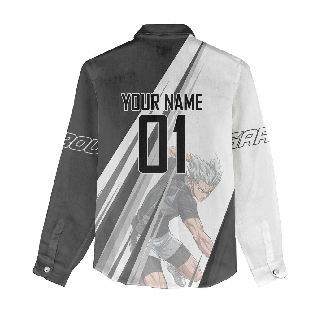 Personalized Garou Volleyball Action Design Women Casual Shirt with Monochrome Stripes and Dynamic Pose