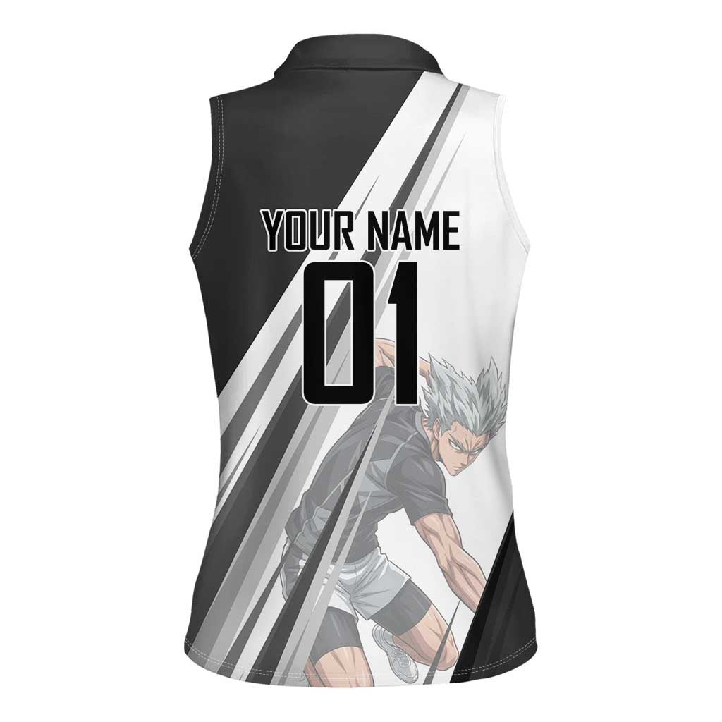 Personalized Garou Volleyball Action Design Women Sleeveless Polo Shirt with Monochrome Stripes and Dynamic Pose