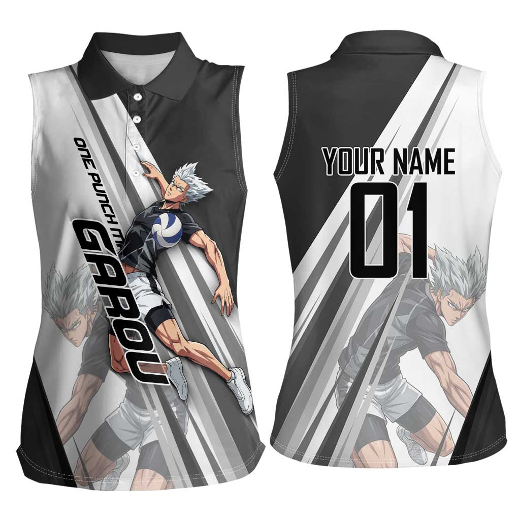 Personalized Garou Volleyball Action Design Women Sleeveless Polo Shirt with Monochrome Stripes and Dynamic Pose