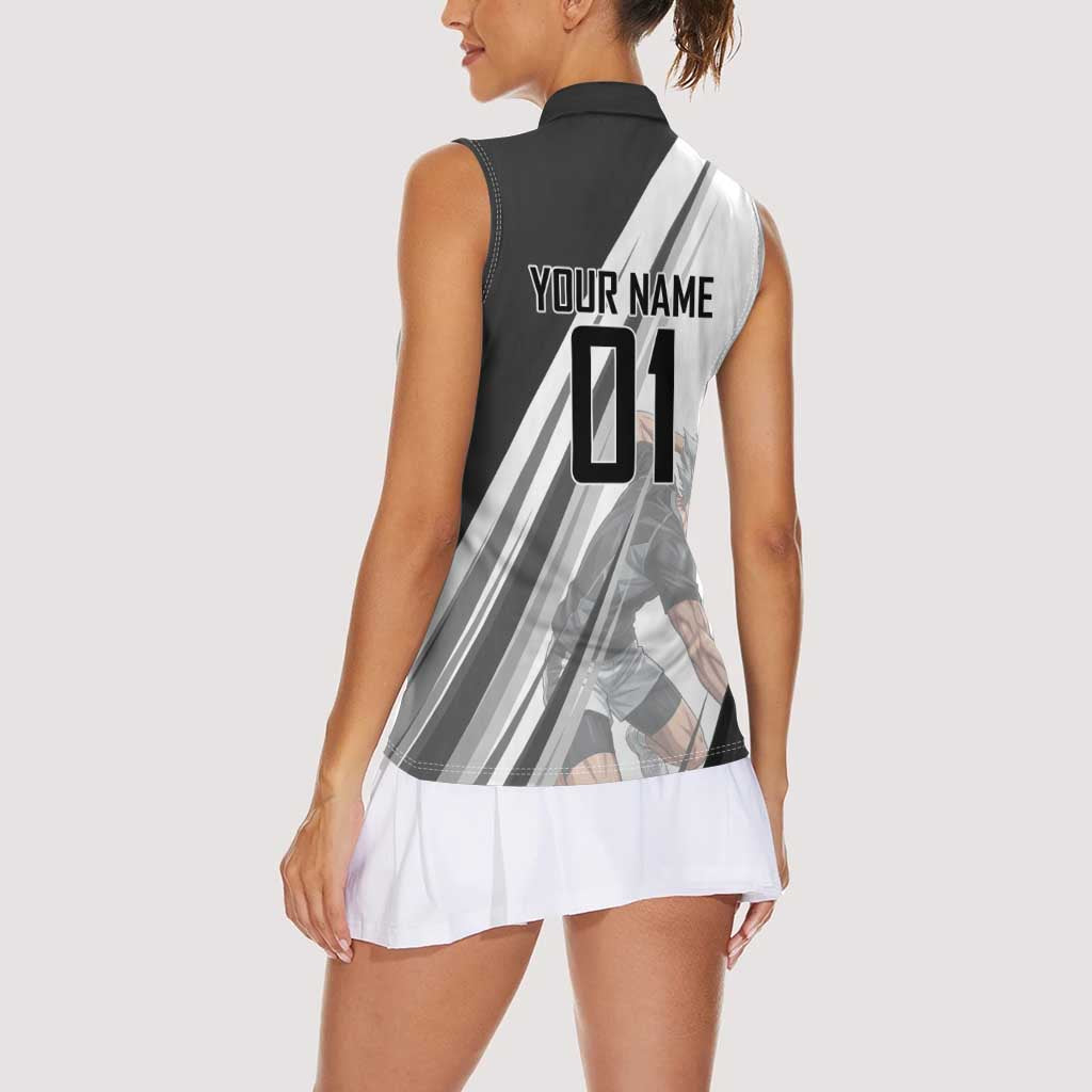 Personalized Garou Volleyball Action Design Women Sleeveless Polo Shirt with Monochrome Stripes and Dynamic Pose