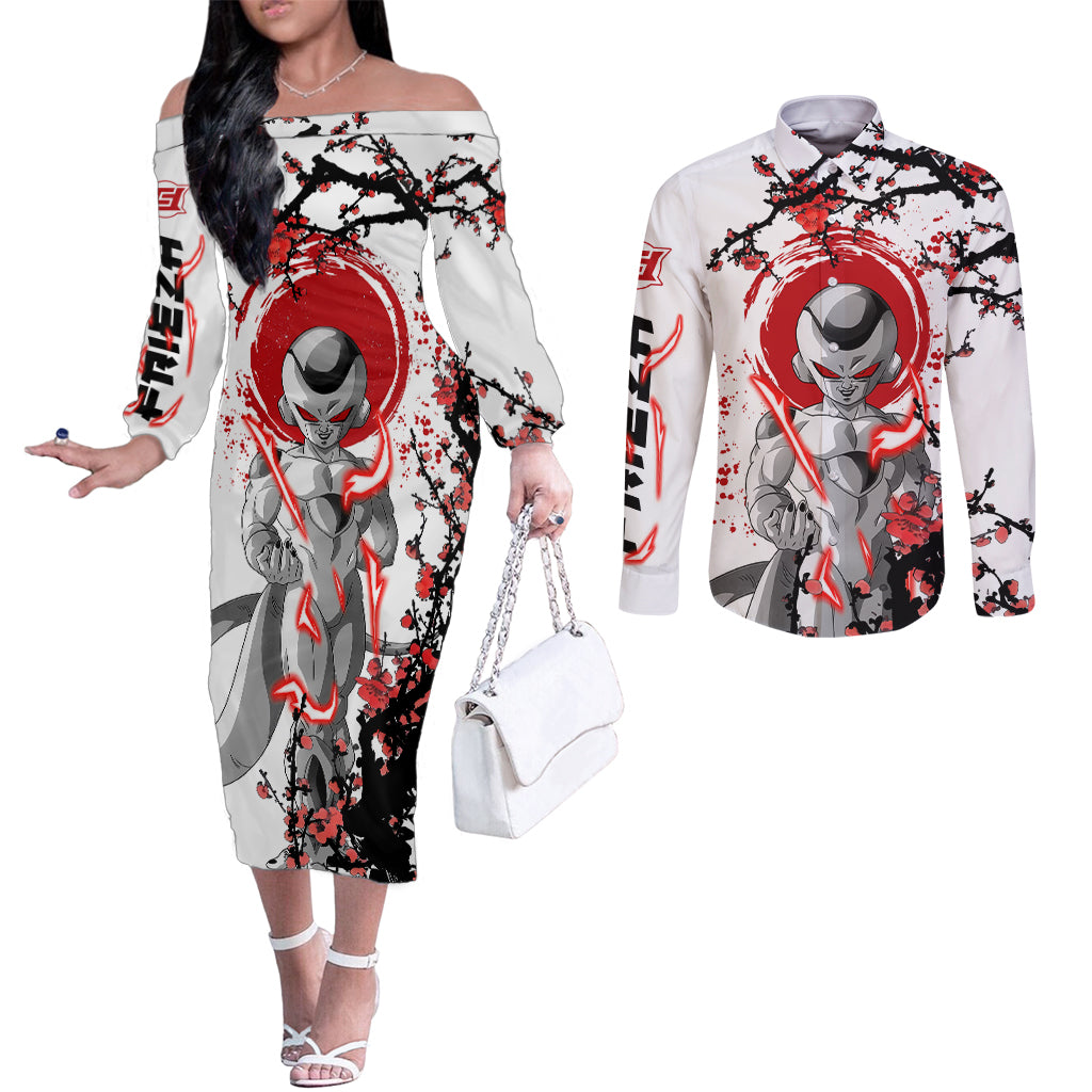 Frieza - Japan Style Anime Couples Matching Off The Shoulder Long Sleeve Dress and Long Sleeve Button Shirt