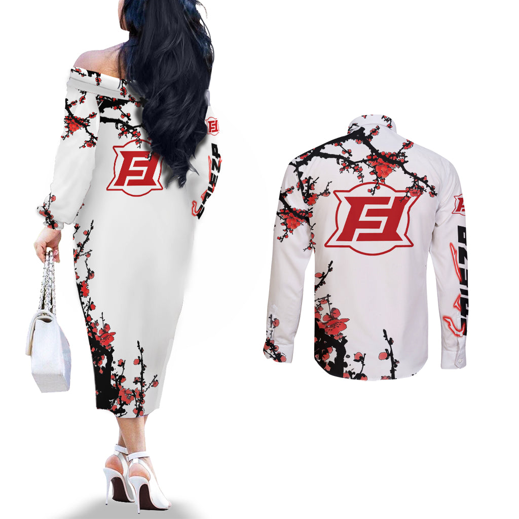 Frieza - Japan Style Anime Couples Matching Off The Shoulder Long Sleeve Dress and Long Sleeve Button Shirt