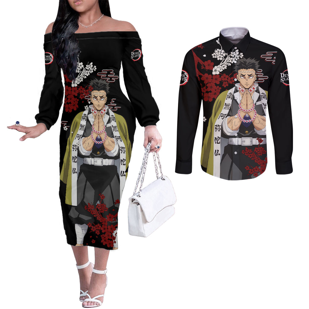 Gyomei Himejima - Japan Style Couples Matching Off The Shoulder Long Sleeve Dress and Long Sleeve Button Shirt