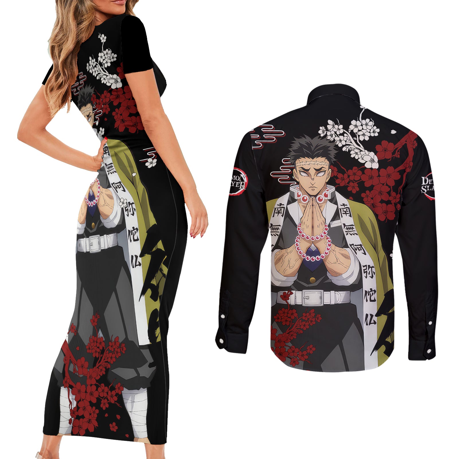 Gyomei Himejima - Japan Style Couples Matching Short Sleeve Bodycon Dress and Long Sleeve Button Shirt
