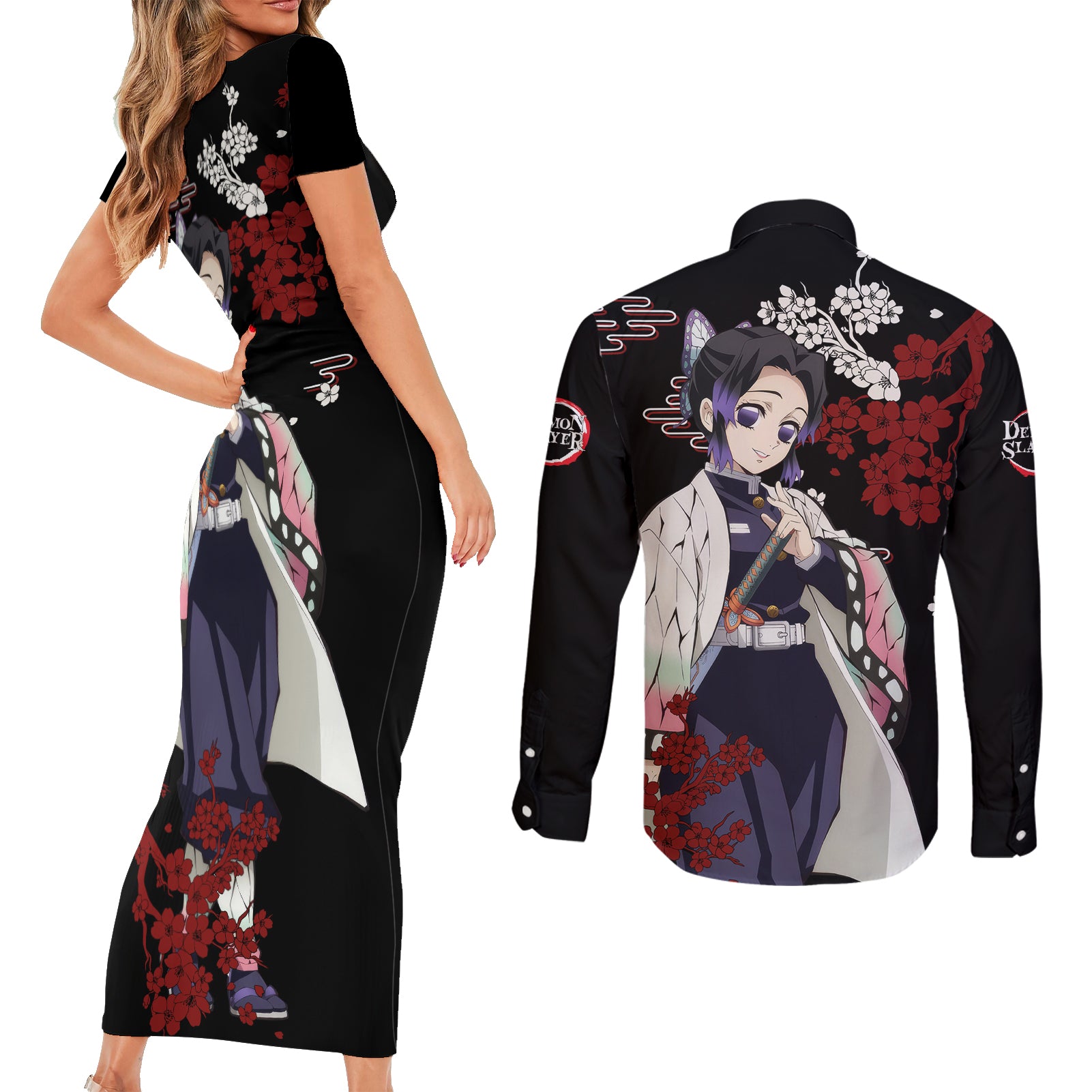 Shinobu Kocho - Japan Style Couples Matching Short Sleeve Bodycon Dress and Long Sleeve Button Shirt