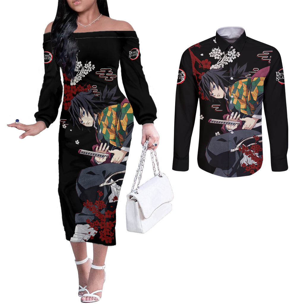 Giyu Tomioka - Japan Style Couples Matching Off The Shoulder Long Sleeve Dress and Long Sleeve Button Shirt