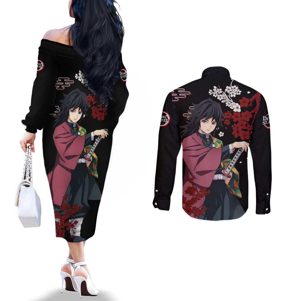Giyu Tomioka - Japan Style Couples Matching Off The Shoulder Long Sleeve Dress and Long Sleeve Button Shirt