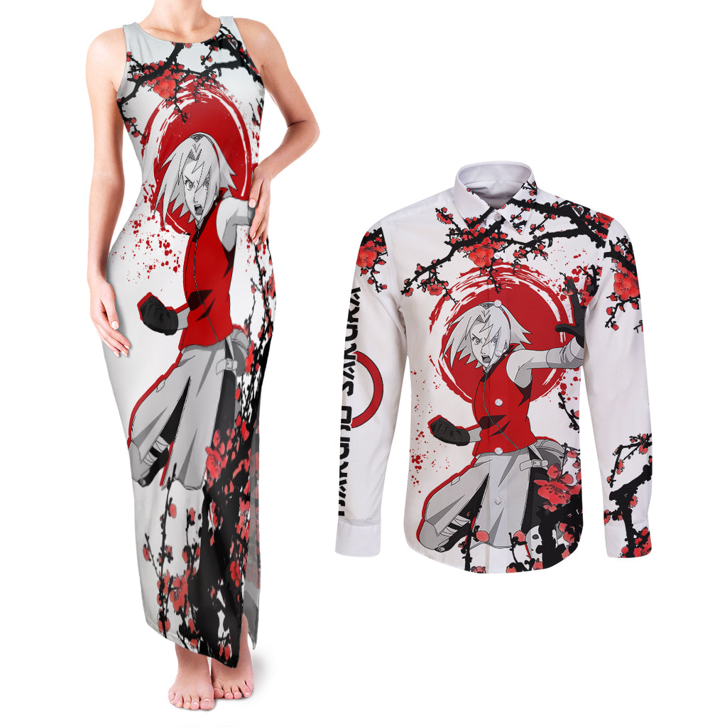 Haruno Sakura - Japan Style Anime Couples Matching Tank Maxi Dress and Long Sleeve Button Shirt