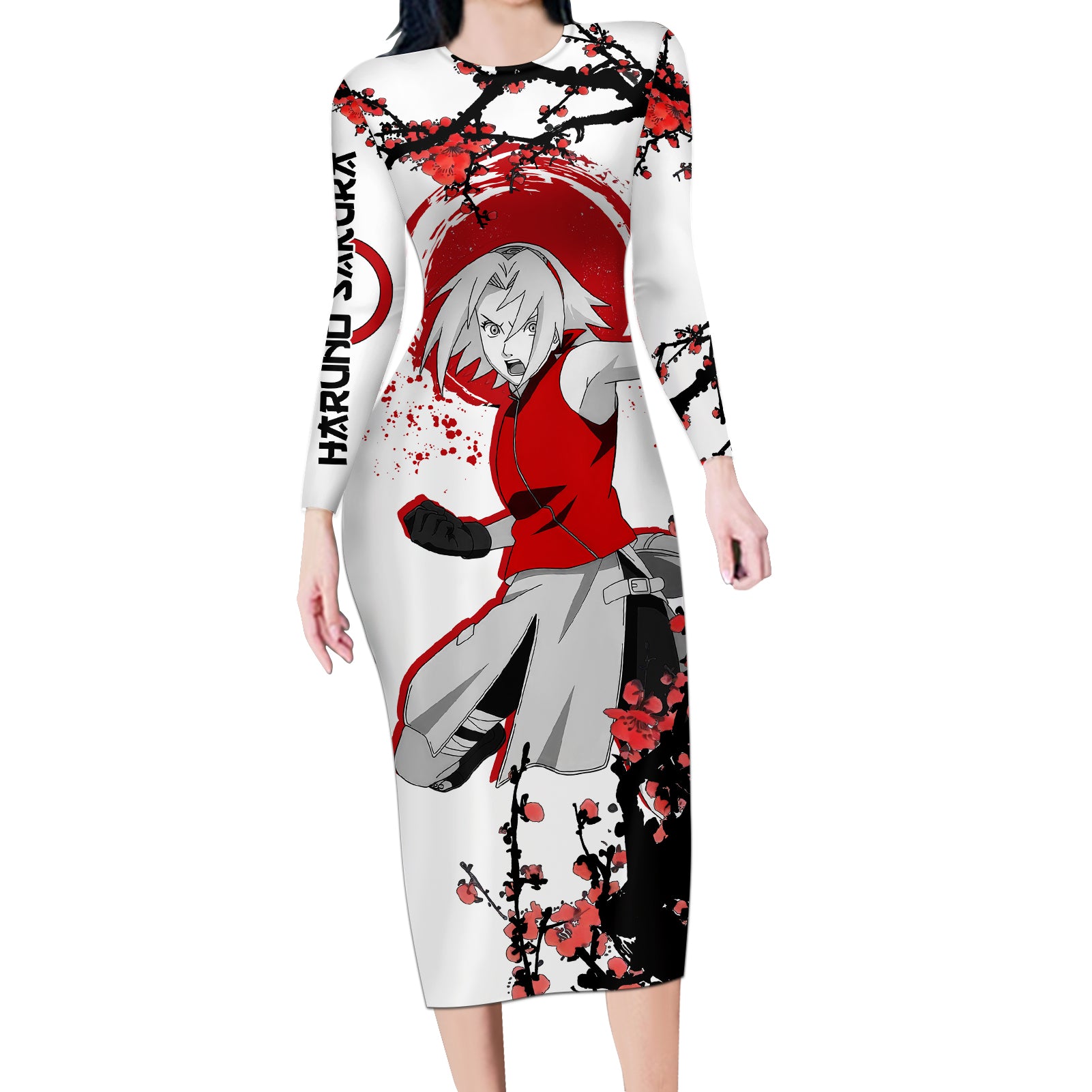 Haruno Sakura - Japan Style Anime Long Sleeve Bodycon Dress