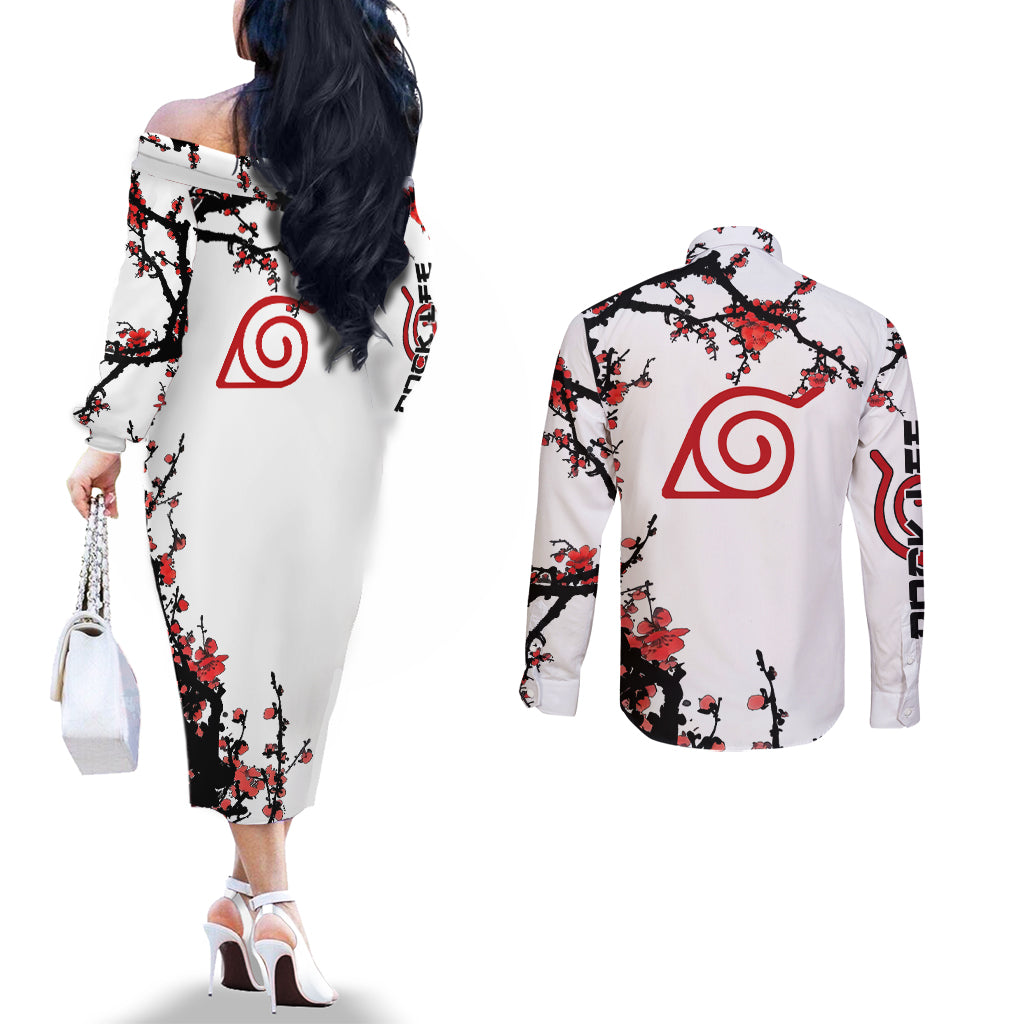 Rock Lee - Japan Style Anime Couples Matching Off The Shoulder Long Sleeve Dress and Long Sleeve Button Shirt