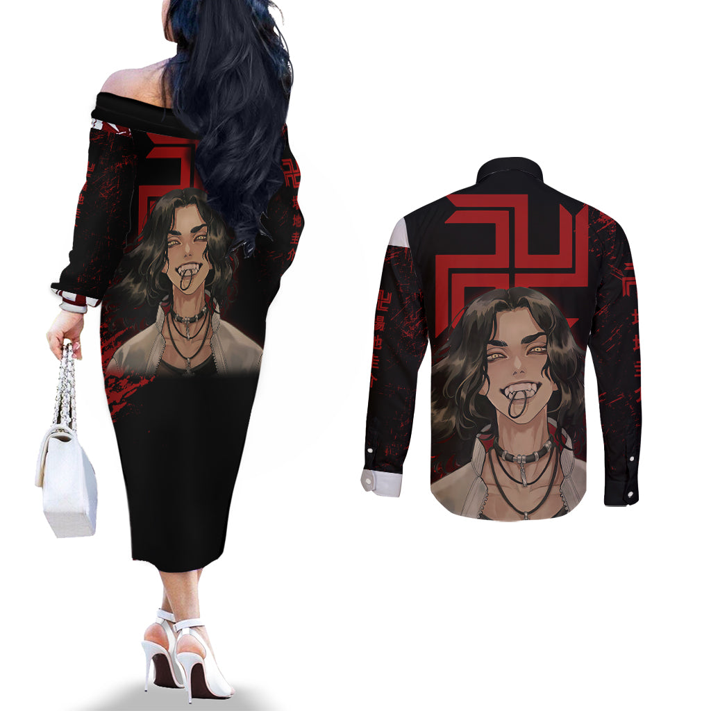 Baji Keisuke - Anime Revengers Couples Matching Off The Shoulder Long Sleeve Dress and Long Sleeve Button Shirt