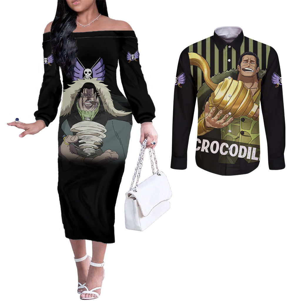 Crocodile - One Piece Couples Matching Off The Shoulder Long Sleeve Dress and Long Sleeve Button Shirt