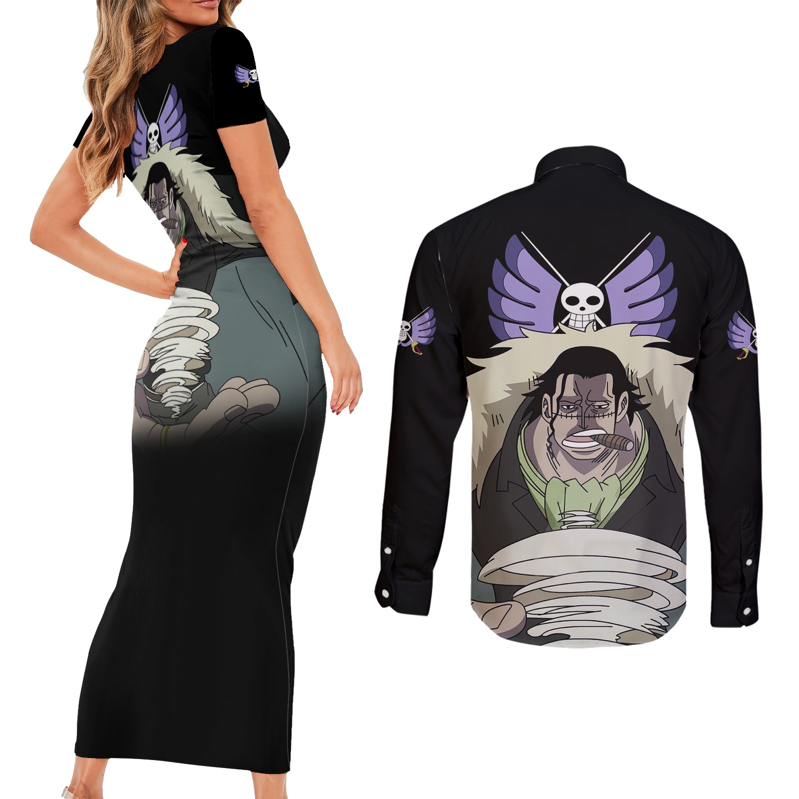 Crocodile - One Piece Couples Matching Short Sleeve Bodycon Dress and Long Sleeve Button Shirt