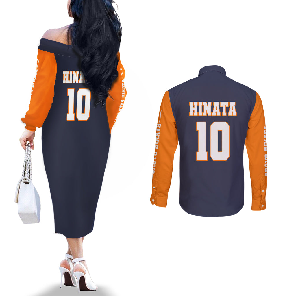 Karasuno Shoyo Hinata Couples Matching Off The Shoulder Long Sleeve Dress and Long Sleeve Button Shirt