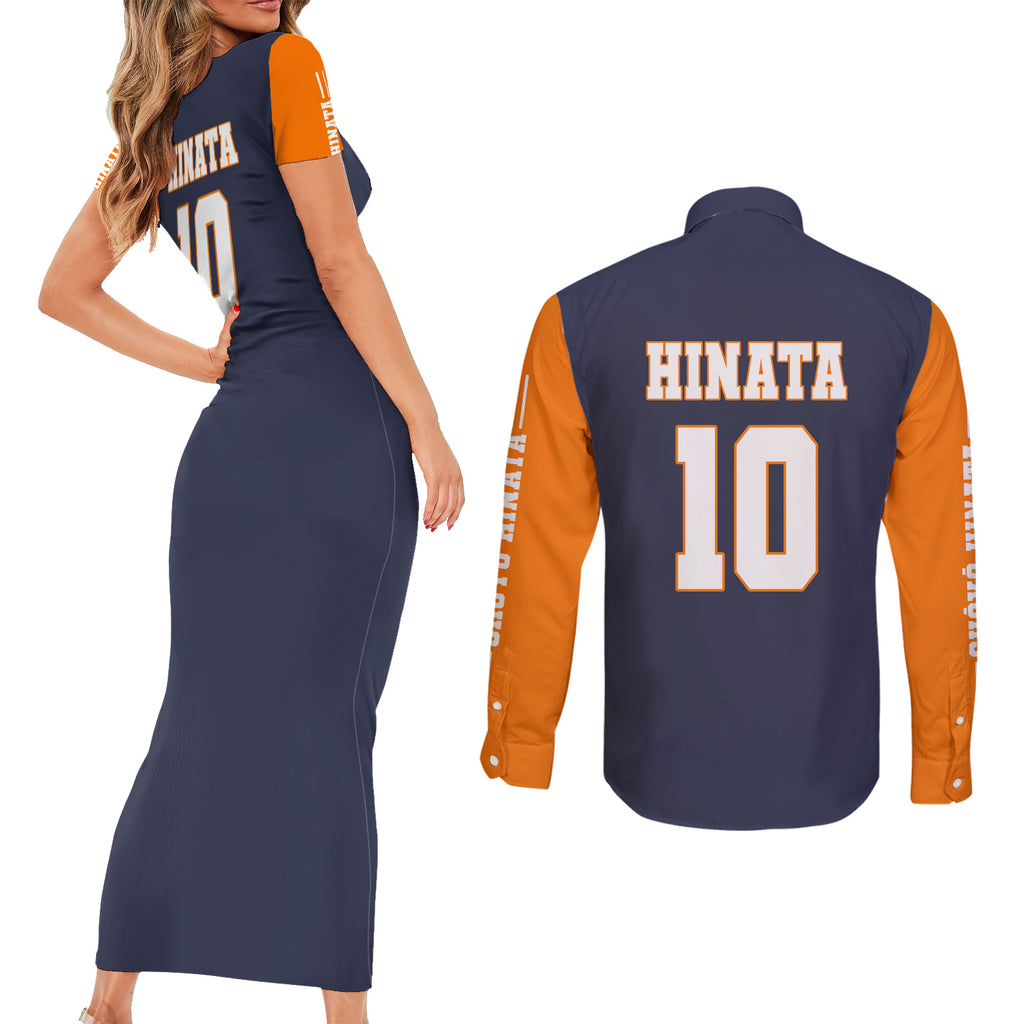 Karasuno Shoyo Hinata Couples Matching Short Sleeve Bodycon Dress and Long Sleeve Button Shirt