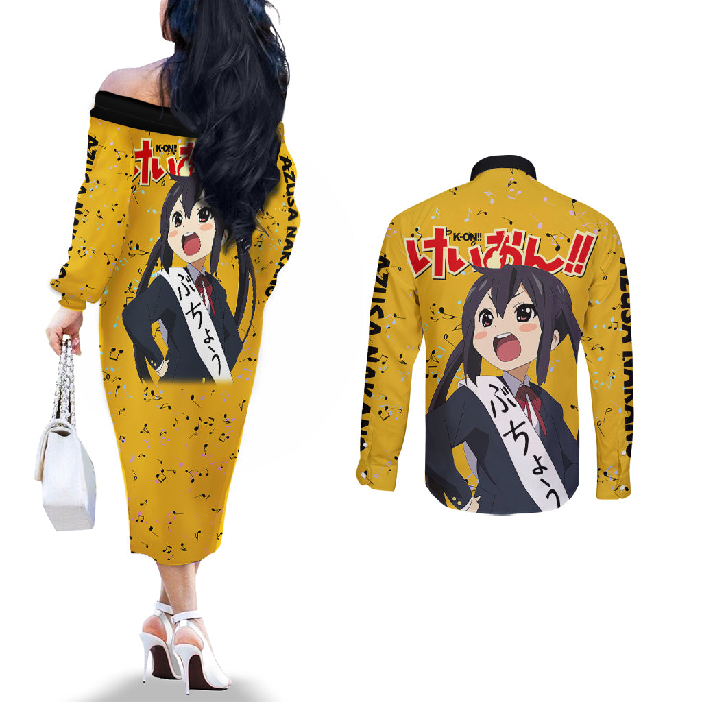 K-On - Azusa Nakano Anime Couples Matching Off The Shoulder Long Sleeve Dress and Long Sleeve Button Shirt
