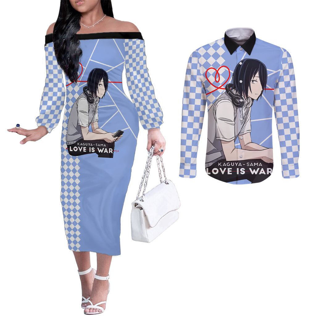 Love Is War Yuu Ishigami - Kaguya-sama Couples Matching Off The Shoulder Long Sleeve Dress and Long Sleeve Button Shirt